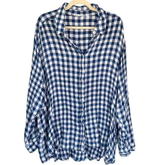 B7 Jane + Delancey‎ Women's Blue White Gingham Button Front Blouse Size Medium - Picture 1 of 6